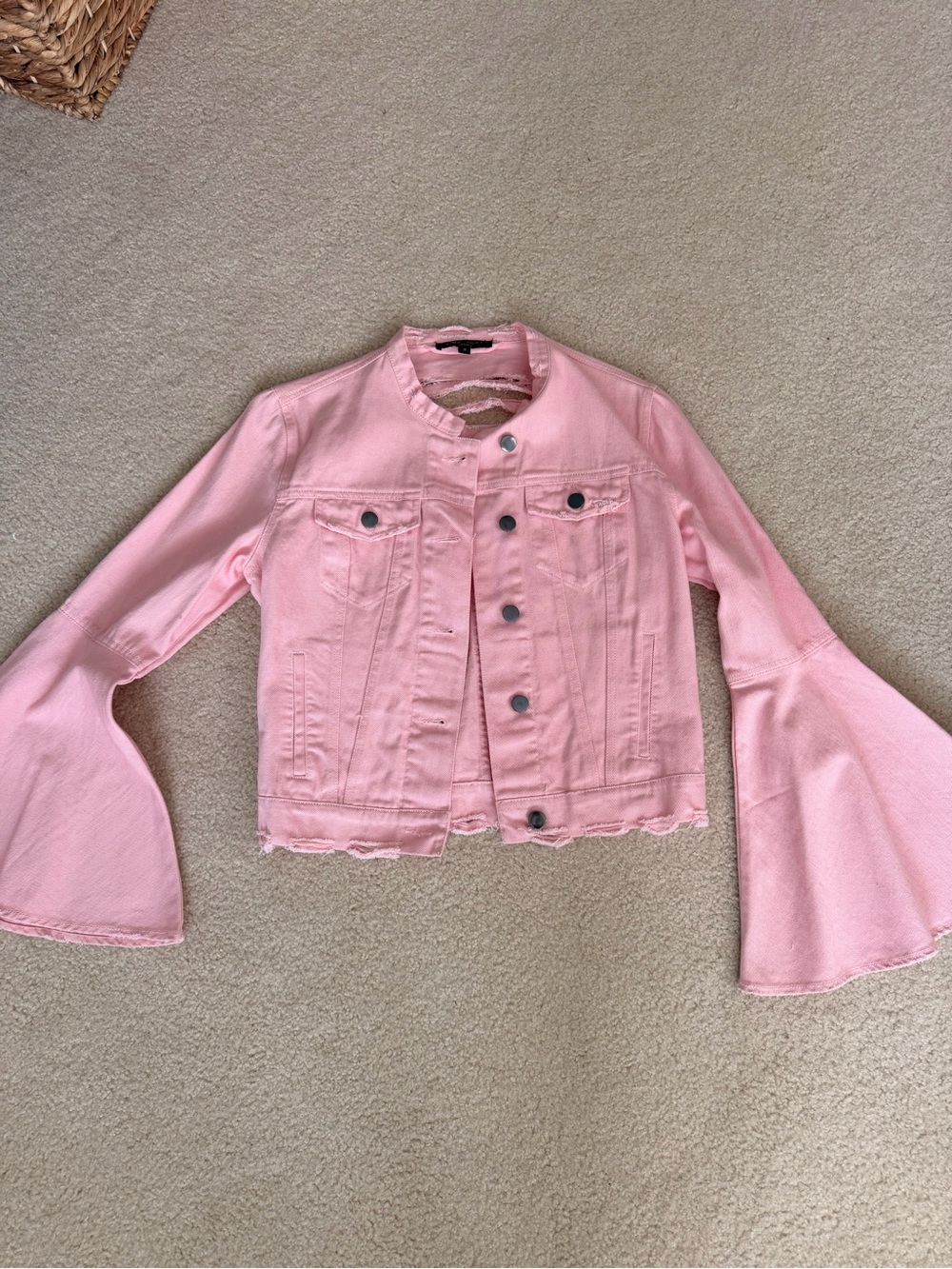 Bell-Sleeve Pink Denim Jacket - Feminine Cropped Jean Jacket